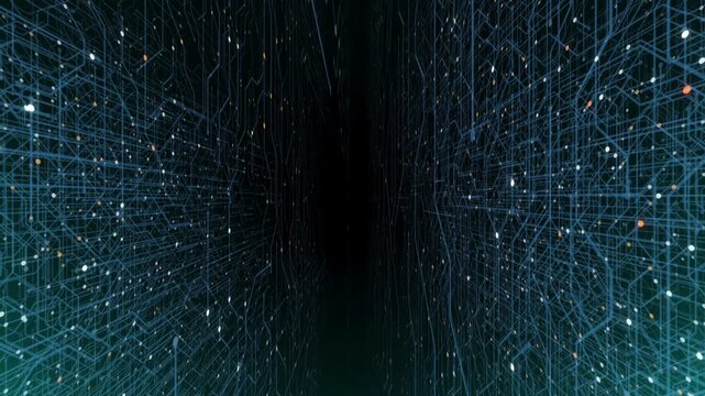 Inside of CPU central processor unit chip set. hi-tech digital data connection system. abstract futuristic tech motion background with circuit lines.