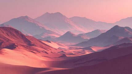 Majestic mountain range at sunset with pink and orange hues and transparent background