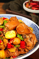 Chinese Roasted Chicken with Chestnuts and Vegetables