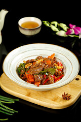 Asian Beef Stir-Fry with Vegetables and Tea