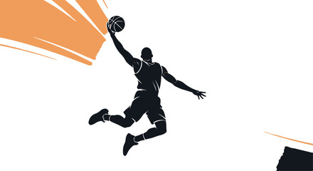 Dynamic Vector Graphic of Basketball Player Slam Dunking with Abstract Orange Stroke isolated PNG with Transparent Background