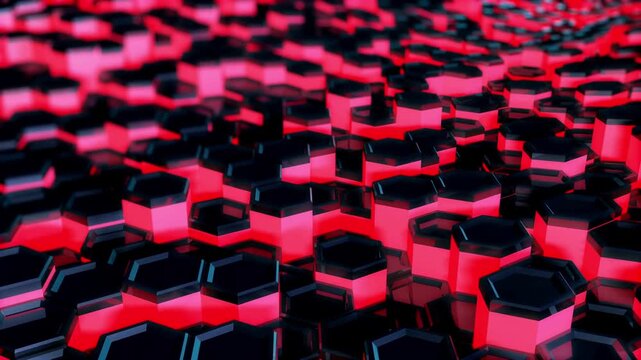 4k Abstract luxury black red gradient background with futuristic hexagon golden grid. Carbon with gold metallic stripes. Geometric sci-fi graphic