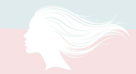 Minimalist Woman Profile Silhouette with Long Flowing Hair on Pastel Background Vector Illustration isolated PNG with Transparent Background