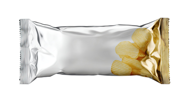 Isolated paper gift bag with ribbon packaging on white background