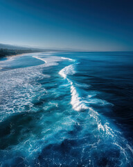 Fototapeta premium Metallic S-shaped wave flowing over deep navy titanium liquid background with glowing upper area