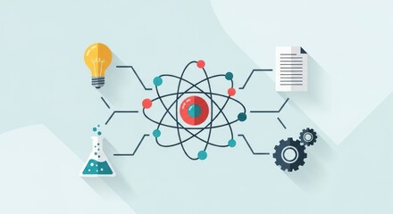 Innovative scientific process illustration linking idea to documentation and mechanism design