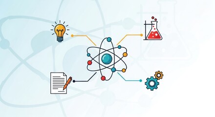 Creative scientific process infographic symbolizing innovation, knowledge, and analytical thinking
