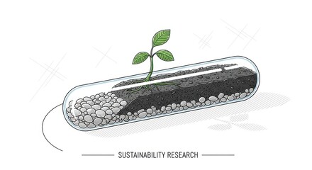 Plant growing in test tube representing sustainability research and ecological development