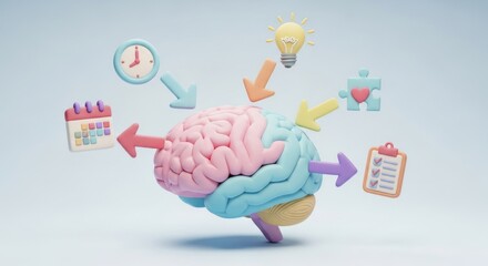 Understanding the Brain: Conceptual 3D Model Illustrating Cognitive Processes and Functions