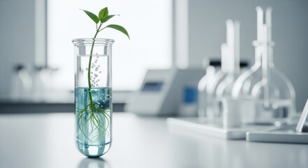 Plant growth in a test tube laboratory setting demonstrates scientific research and biotech