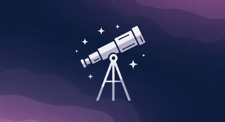 Astronomical exploration with stylized telescope against cosmic background illustration