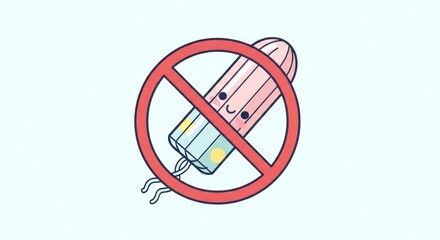 A cartoon drawing illustrating a no-tampon sign, emphasizing product prohibition and exclusion