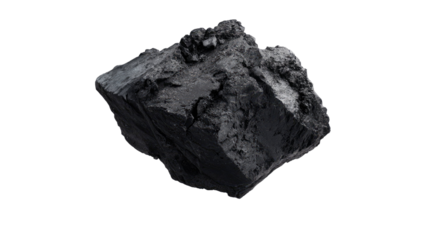 Raw black coal mineral rock or stone, a natural fossil fuel source rich in carbon, isolated on a white background