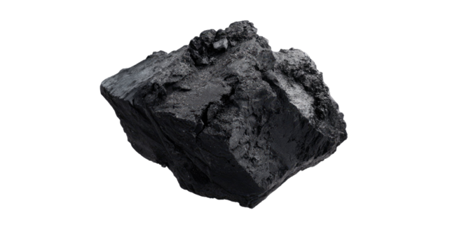 Raw black coal mineral rock or stone, a natural fossil fuel source rich in carbon, isolated on a white background