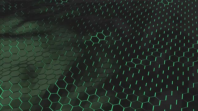 hexagon geometric surface loop 1a. light bright clean minimal hexagonal grid pattern, random waving motion background canvas 3D wall architectural