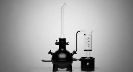 Dramatic rendering of a mysterious contraption featuring glass and metallic components