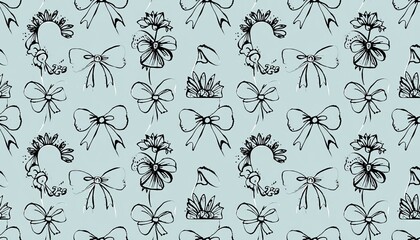 Elegant Hand Drawn Bows and Ribbons Seamless Pattern Design.