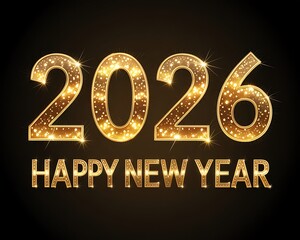 Golden sparkling 2026 happy new year celebration text design