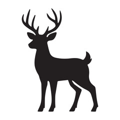 Fototapeta premium Standing Male Deer Buck Silhouette Vector Illustration Isolated on White Background