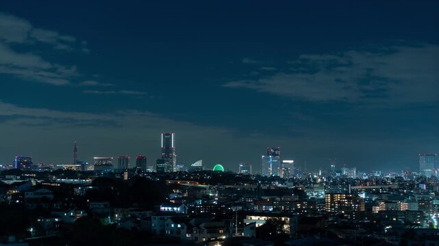 横浜市みなとみらいの夜景 タイムラプス