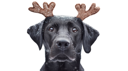 Black Labrador Retriever dog portrait on a white background, a cute purebred young black lab sitting