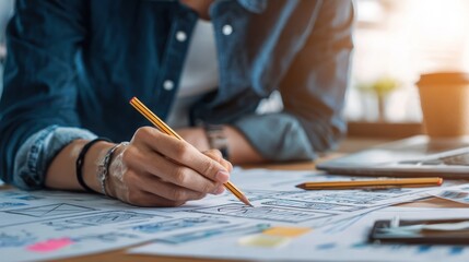 Person sketching on paper creative process for website design or development