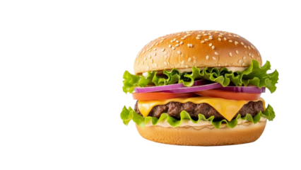 Delicious cheeseburger with fresh toppings isolated on transparent background