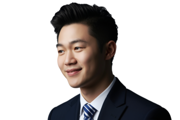 Smiling young asian professional looking away in business attire