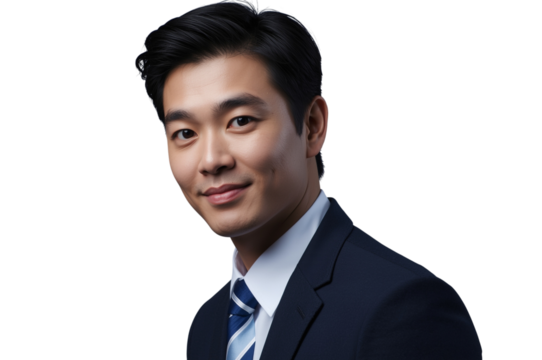 Confident asian businessman smiling at camera in professional attire