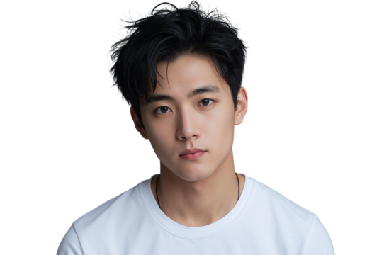 Portrait of serious young asian man looking directly at camera