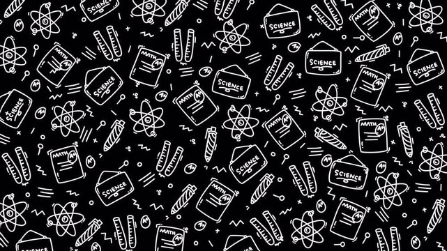 Education school learning science math seamless pattern doodle art suitable for academic backgrounds, student projects, or online learning materials