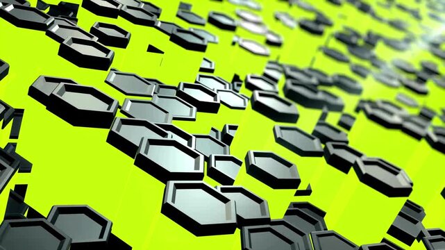 futuristic abstract hexagonal grid background growth line Geometric Surface Loop light hexagon cell black background broadcast films High-tech 3D