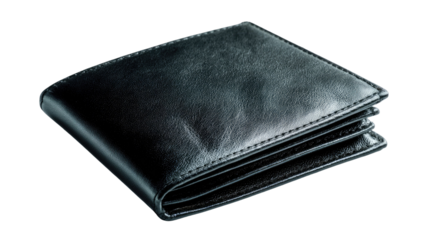 Black leather wallet and matching purse isolated for business finance and cash currency