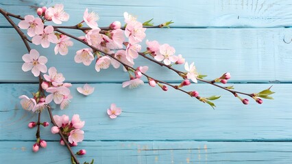 Cherry Blossoms on Pale Blue Wood for Spring
Delicate Pink Petals on a Rustic Aqua Background