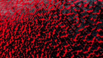 Black background with moving hexagonal cylinders. Abstract 3D animation. Textured volumetric background with shapes geometry DJ nightclub decoration