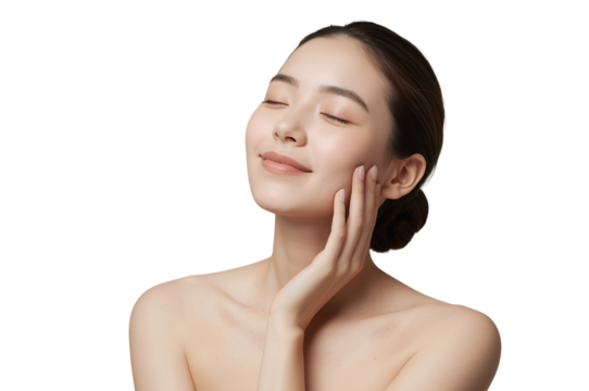 Young asian woman with smooth healthy skin and closed eyes