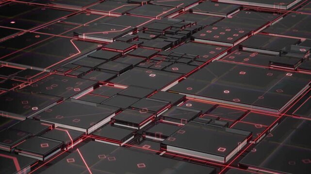 Circuit Boards With glowing Connection Lines. Microchip microprocessor technology. Futuristic glowing chip on circuit board in technology animation.