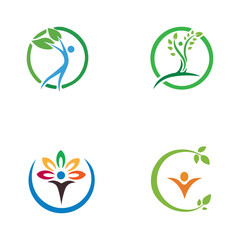 Collection of four circular nature and human silhouette logo designs