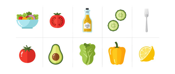 Vegetable and salad ingredients arrangement illustration