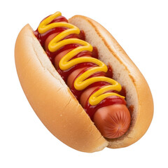 Hot Dog Delicious Meal Food with Ketchup and Mustard on Bun Isolated, Fresh Fastfood Frankfurter