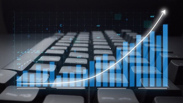 A conceptual image illustrating digital business growth, with a keyboard in the background and a graph showing upward trends, perfect for financial analysis themes. Copula