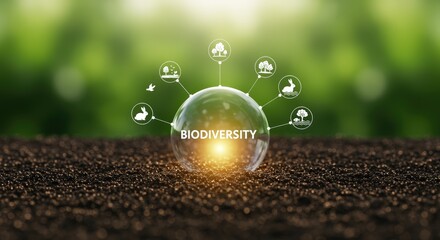 Biodiversity Concept with Globe and Icons environment ecology conservation nature sustainability ecosystem wildlife species trees