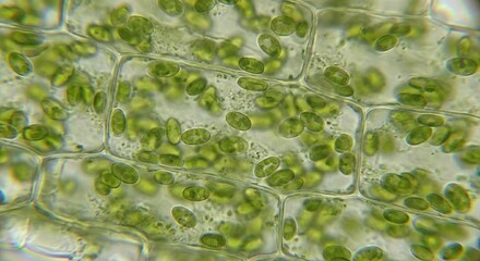 Green Chloroplasts in Plant Leaf Cells - Microscopic Photosynthesis