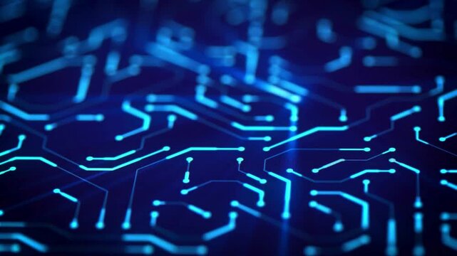 futuristic tech motion background with circuit lines. Innovative data transmission graphic animation. Powerful performance supercomputer circuit board.