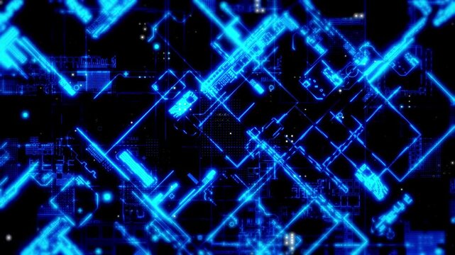 Innovative computer data transmission animation graphic. Powerful performance supercomputer circuit board. Abstract Circuit Board Processing Animation.