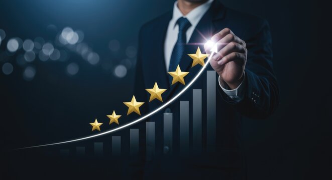 Business Growth with Star Ratings success graph chart performance evaluation feedback increase achievement improvement progress