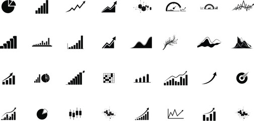 Minimal Graph Silhouette Vector Bundle &ndash; Bar, Line, Pie, Trend Analytics Icons