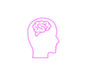 Minimal pink line icon of a human head with a stylized brain symbol, representing intelligence, knowledge, and mental processes. Clean vector design ideal for educational, medical, and tech themes.