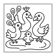 Fototapeta premium Kids-friendly group of animals set black and white coloring pages.