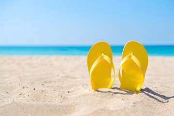 Yellow Flip-Flops on Tropical Beach Sand